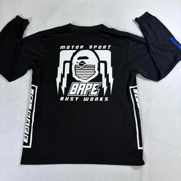 A Bathing Ape BAPE Motorsports Long Sleeve Shirt Mens L Black Graphic Streetwear - Picture 11 of 11